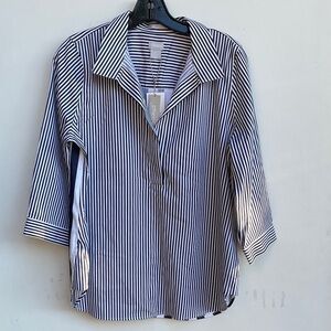 Chico's Women's Button Down Striped Shirt - Black and White